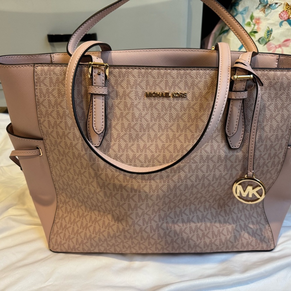 Michael Kors Pink Signature MK Logo Tote with Gold Hardware